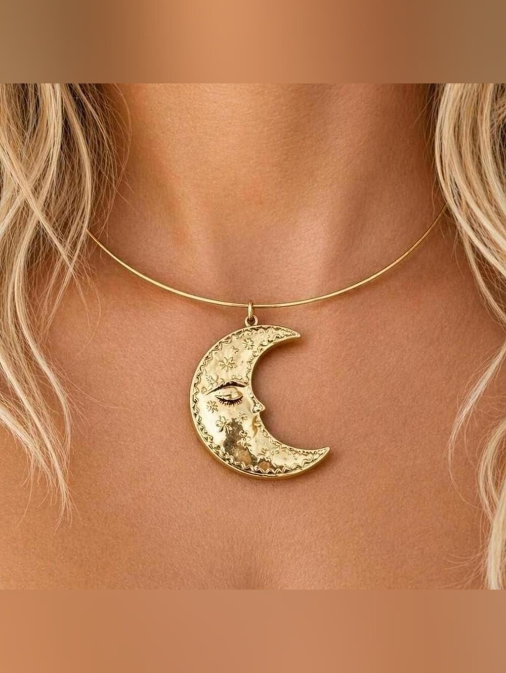 Gold Celestial Moon Choker Necklace